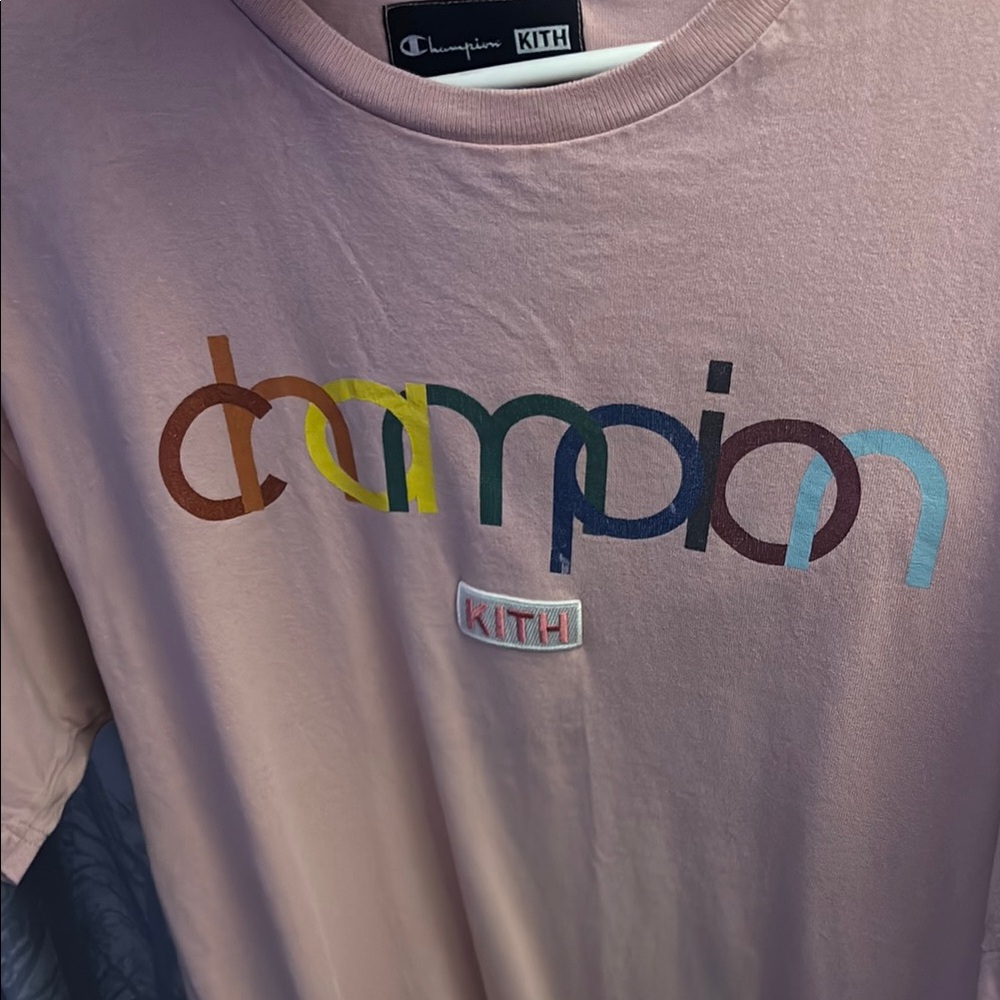 Champion x Kith Multicolor Logo Pink T-Shirt